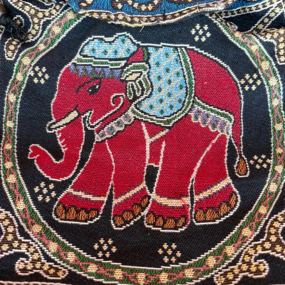 Boho‎ Elephant Indian Tapestry Backpack Woven Drawstring Bag
